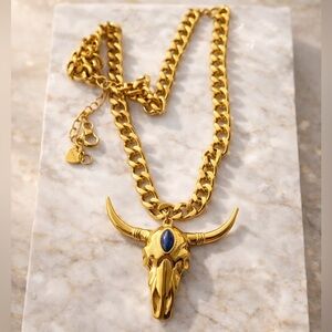 Luxury Bull Skull Necklace Western Statement Pendant